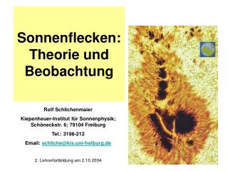 Sonnenflecken: Theorie und Beobachtung