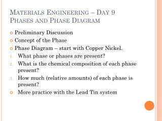 Materials Engineering – Day 9 Phases and Phase Diagram