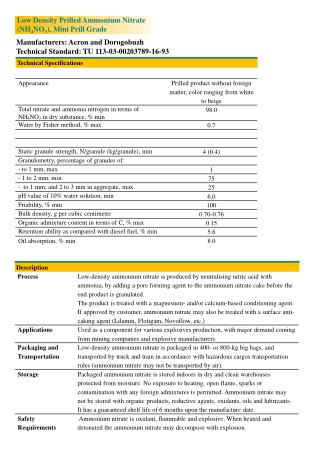 Manufacturers: Acron and Dorogobuzh Technical Standard: TU 113-03-00203789-16-93