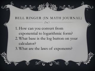 Bell Ringer (in Math Journal)