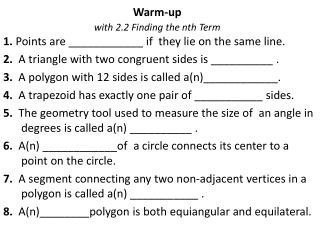 Warm-up with 2.2 Finding the nth Term