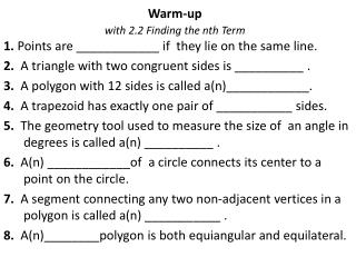 Warm-up with 2.2 Finding the nth Term