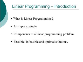 Linear Programming – Introduction