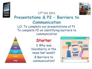 Starter 1 Why was blackberry in the news last week? 2 Barriers to communication?