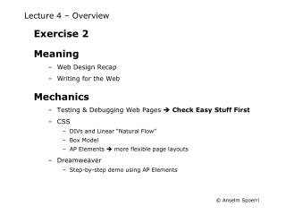 Lecture 4 – Overview