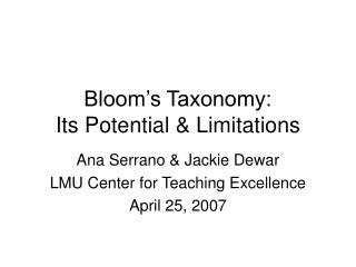 Bloom’s Taxonomy: Its Potential &amp; Limitations