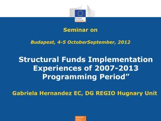 Seminar on Budapest, 4-5 OctoberSeptember, 2012