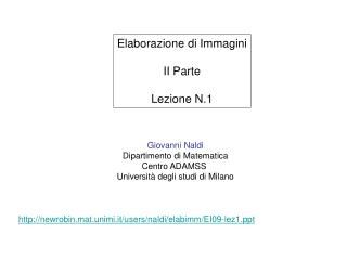 Giovanni Naldi Dipartimento di Matematica Centro ADAMSS Università degli studi di Milano