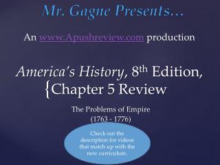 America’s History , 8 th Edition, Chapter 5 Review