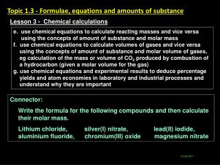 Topic 1.3 - Formulae, equations and amounts of substance