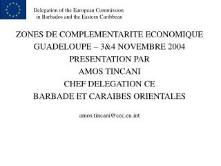 ZONES DE COMPLEMENTARITE ECONOMIQUE GUADELOUPE – 3&amp;4 NOVEMBRE 2004 PRESENTATION PAR AMOS TINCANI