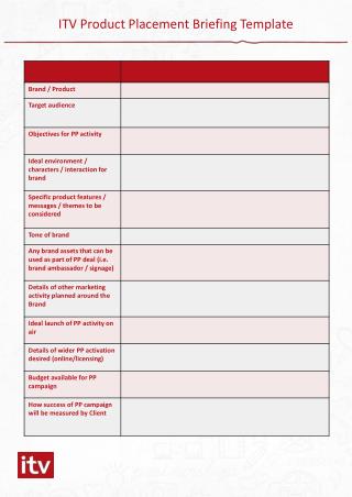 ITV Product Placement Briefing Template