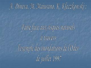 A. Dineva, M. Maiurano, K. Kleczkowski : Faire face aux risques naturels à travers