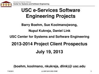 USC e-Services Software Engineering Projects