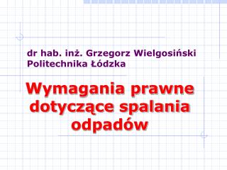 dr hab. inż. Grzegorz Wielgosiński Politechnika Łódzka