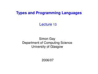 Types and Programming Languages