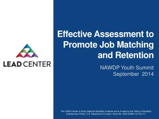 Effective Assessment to Promote Job Matching and Retention