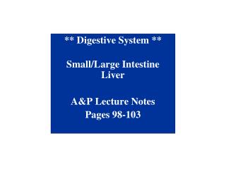 ** Digestive System ** Small/Large Intestine Liver A&amp;P Lecture Notes Pages 98-103