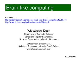 Włodzisław Duch Department of Computer Science,