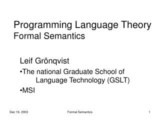 Programming Language Theory Formal Semantics