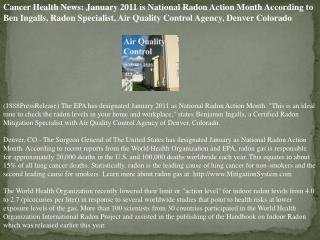 Cancer Health News: January 2011 is National Radon Action Mo