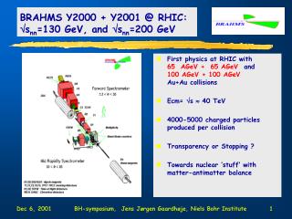 BRAHMS Y2000 + Y2001 @ RHIC: s nn =130 GeV, and s nn =200 GeV