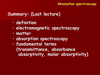 Summary: (Last lecture)