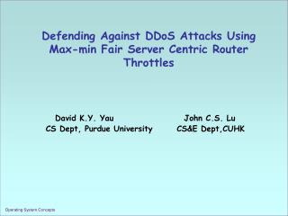 Defending Against DDoS Attacks Using Max-min Fair Server Centric Router Throttles