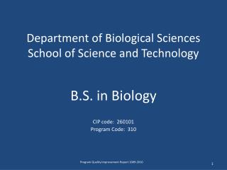 Department of Biological Sciences School of Science and Technology