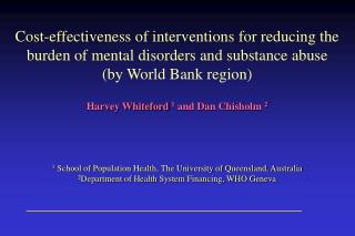 Disease Burden of Mental Disorders (World Health Report, 2001)