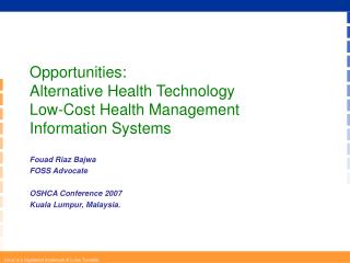 Opportunities: Alternative Health Technology Low-Cost Health Management Information Systems