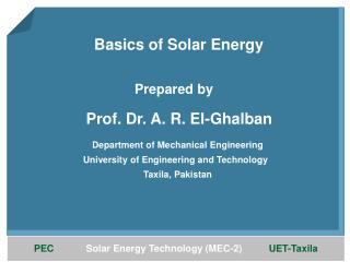 Basics of Solar Energy