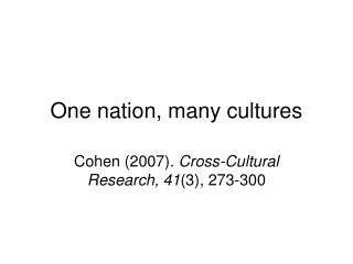 One nation, many cultures