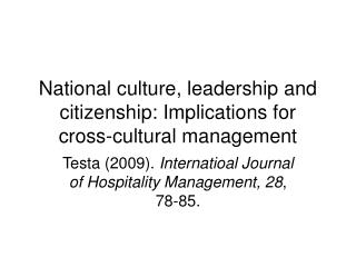 National culture, leadership and citizenship: Implications for cross-cultural management