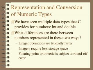 Representation and Conversion of Numeric Types