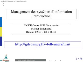 Management des systèmes d’information Introduction