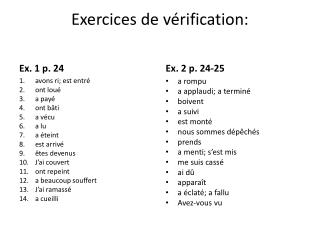 Exercices de vérification :