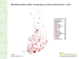 Mahdollisuuksien metsä -kampanjassa mukana olevat koulut v. 2014