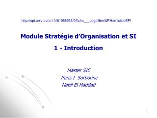 Module Stratégie d’Organisation et SI 1 - Introduction