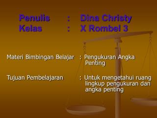 Penulis 	:	Dina Christy Kelas 	:	X Rombel 3