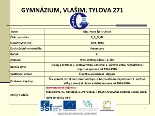 GYMNÁZIUM, VLAŠIM, TYLOVA 271