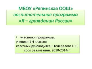 МБОУ « Ряпинская ООШ» воспитательная программа «Я – гражданин России»