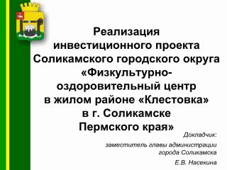 Докладчик: заместитель главы администрации города Соликамска Е.В. Насекина