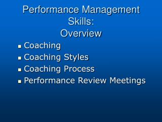 Performance Management Skills: Overview