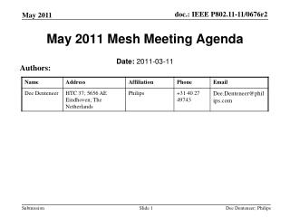 May 2011 Mesh Meeting Agenda