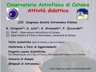Osservatorio Astrofisico di Catania Attività didattica