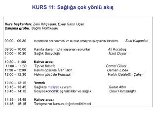 Kurs başkanları: Zeki Kılıçaslan, Eyüp Sabri Uçan Çalışma grubu: Sağlık Politikaları