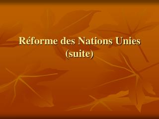 Réforme des Nations Unies (suite)