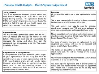 Personal Health Budgets – Direct Payments Agreement