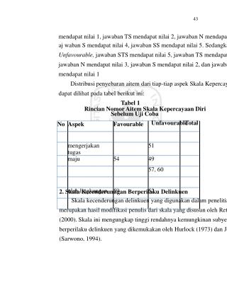 43 mendapat nilai 1, jawaban TS mendapat nilai 2, jawaban N mendapat nilai 3,